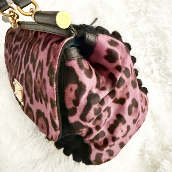 DOLCE & GABBANA | Knit Trim Ponyhair Sicily Satchel Shoulder Strap Purple Black - Picture 4 of 16